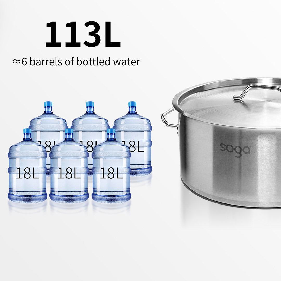 NNEAGS Stock Pot 113Lt Top Grade Thick Stainless Steel Stockpot 18/10