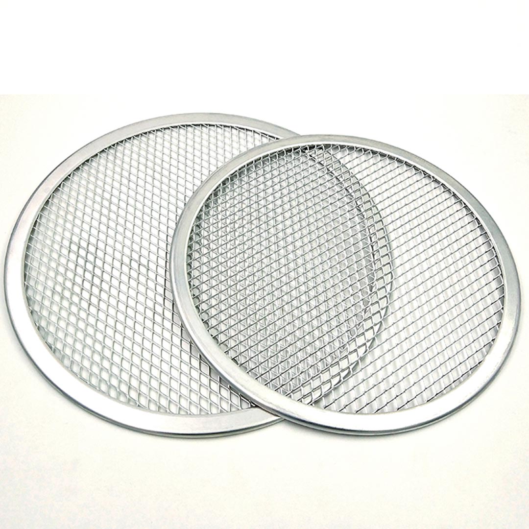 NNEAGS 2X 14-inch Round Seamless Aluminium Nonstick Grade Pizza Screen Baking Pan