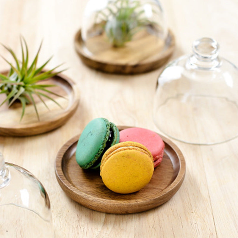 Cake Tray Hotel Solid Wood Plus Glass Tray
