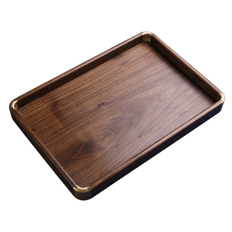 Handmade Walnut Solid Wood Tray Brass Tea Tray Household