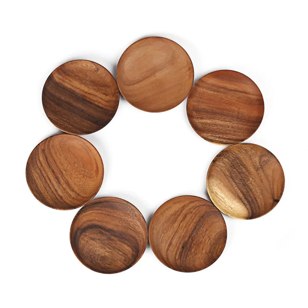 A Variety Of Acacia Solid Wood Round Dishes Unpainted Wooden Dishes