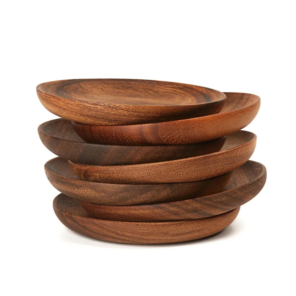 A Variety Of Acacia Solid Wood Round Dishes Unpainted Wooden Dishes