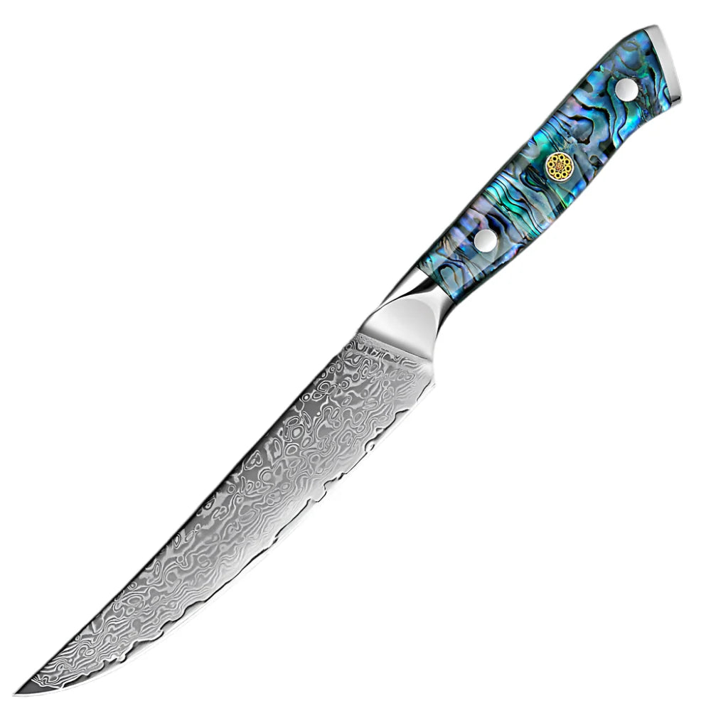 NNEOBA 6-Inch Damascus Utility Knife Abalone Shell Handle Blue