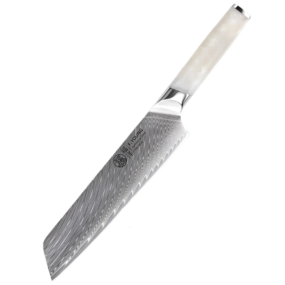 NNEOBA 8.5-Inch Damascus Steel Chef Knife 67-Layer Blade with Resin Handle White