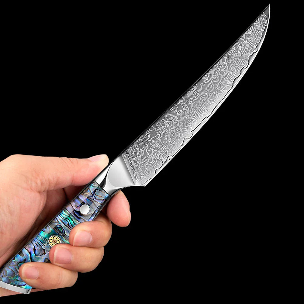 NNEOBA 6-Inch Damascus Utility Knife Abalone Shell Handle Blue