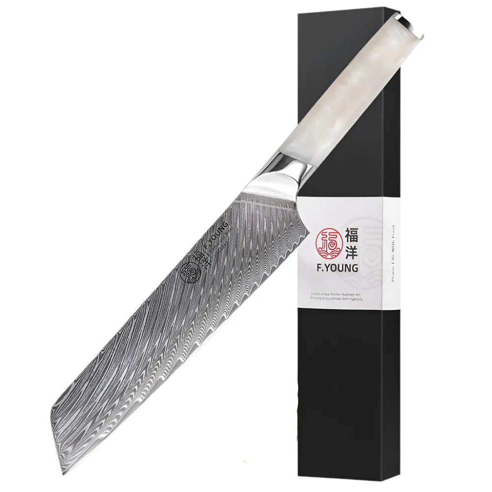 NNEOBA 8.5-Inch Damascus Steel Chef Knife 67-Layer Blade with Resin Handle White