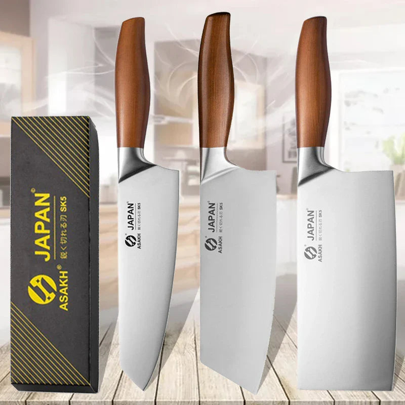 NNEOBA 3-Piece Professional Chef Knife Set Brown