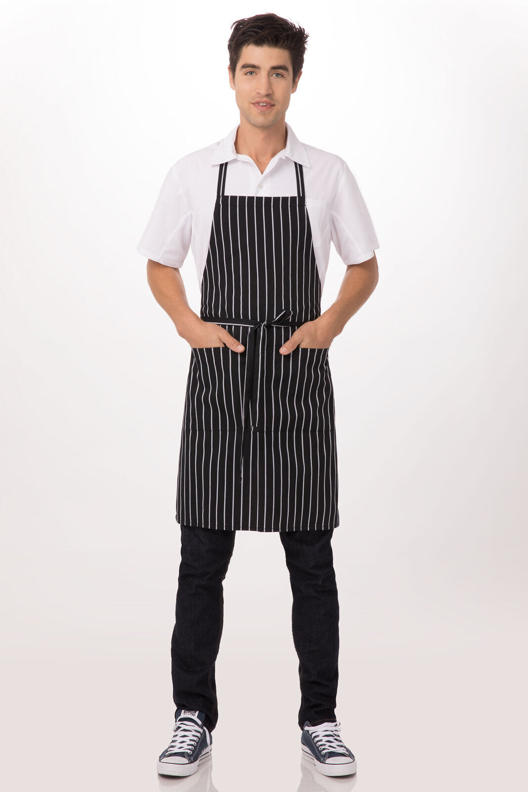 NNEDSZ Chalk Stripe Black Bib Apron by Chef Works