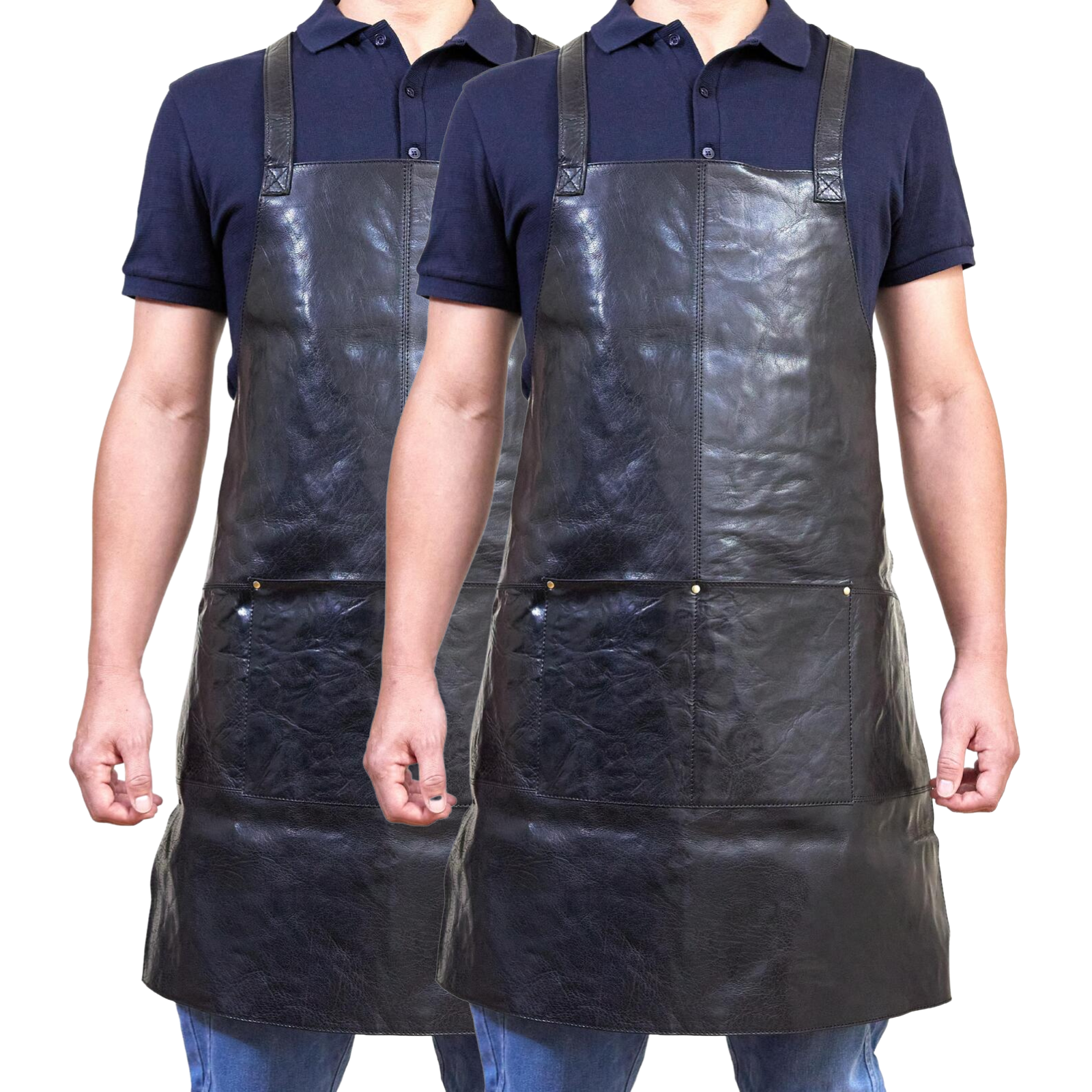 NNEDSZ 2x Pierre Cardin Professional Leather Apron Butcher Woodwork Barber Chef - Black