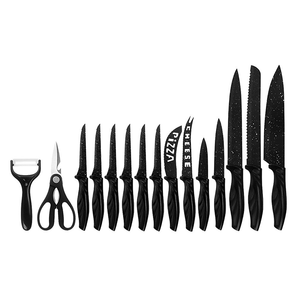 NNEDSZ Kitchen 17 Pc Knife Set w/ Block & Sharpener Chef Bread Steak Knives