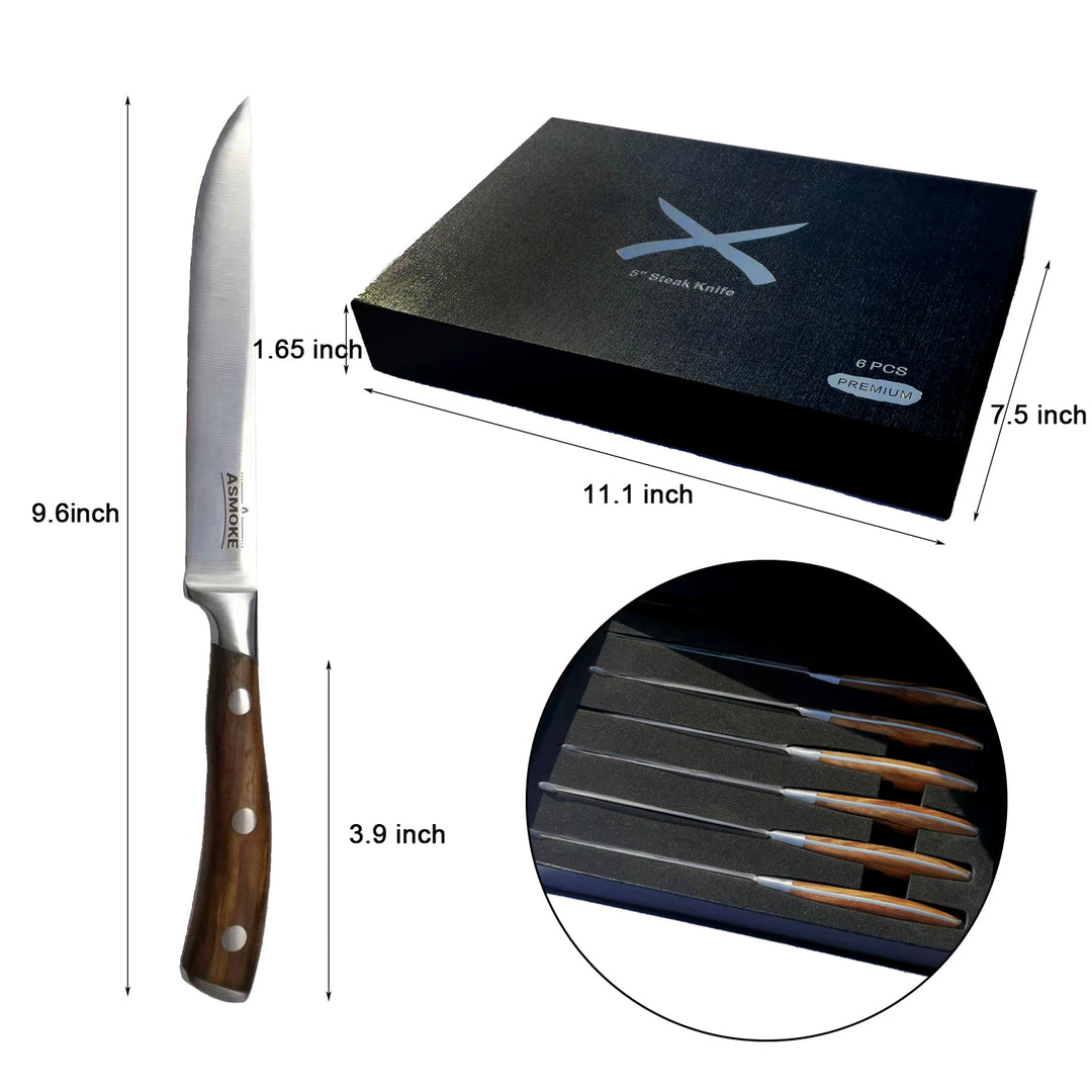 NNEDSZ STEAK KNIFE SET OF 4, PAKKAWOOD HANDLE