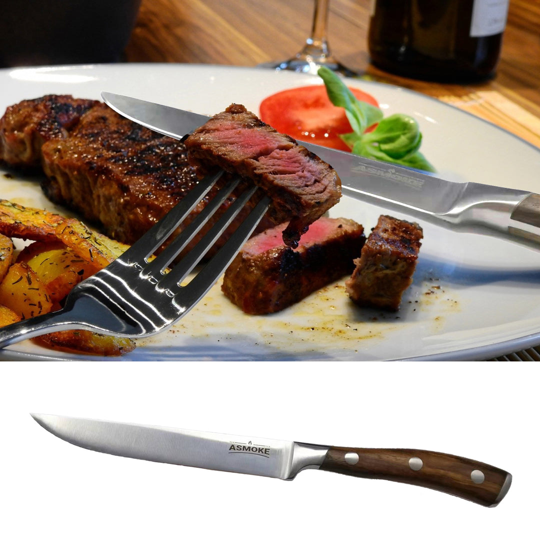 NNEDSZ STEAK KNIFE SET OF 4, PAKKAWOOD HANDLE