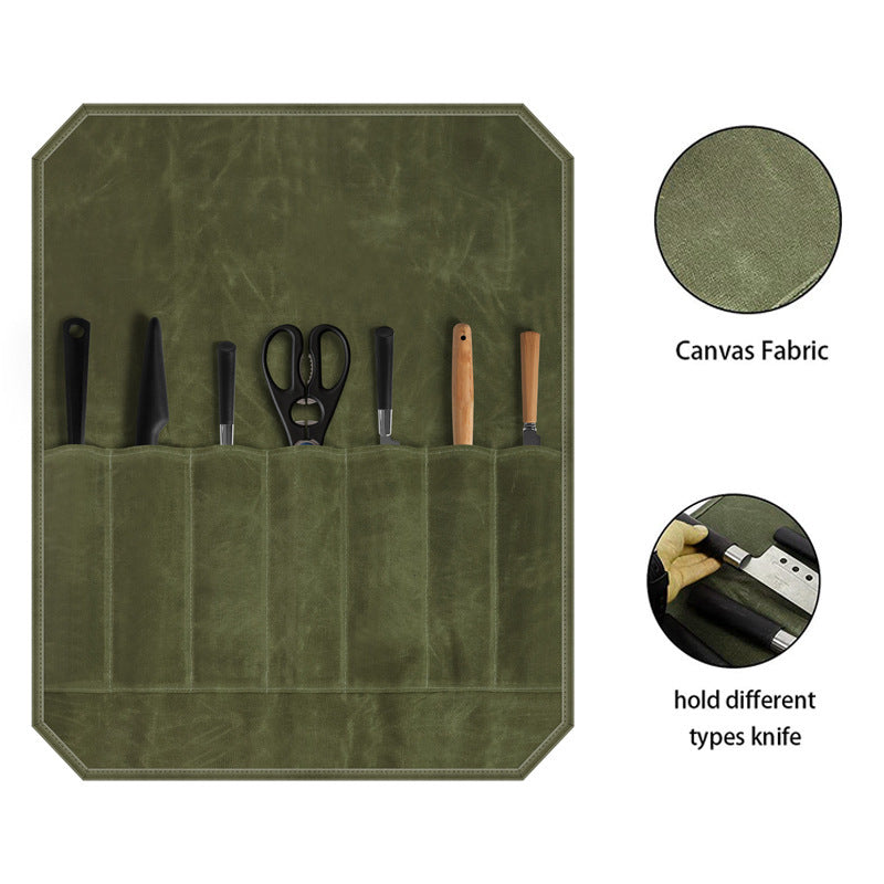 NNEDSZ Beige Durable Waxed Canvas Knife Roll Bag - Portable Chef Tool Organizer