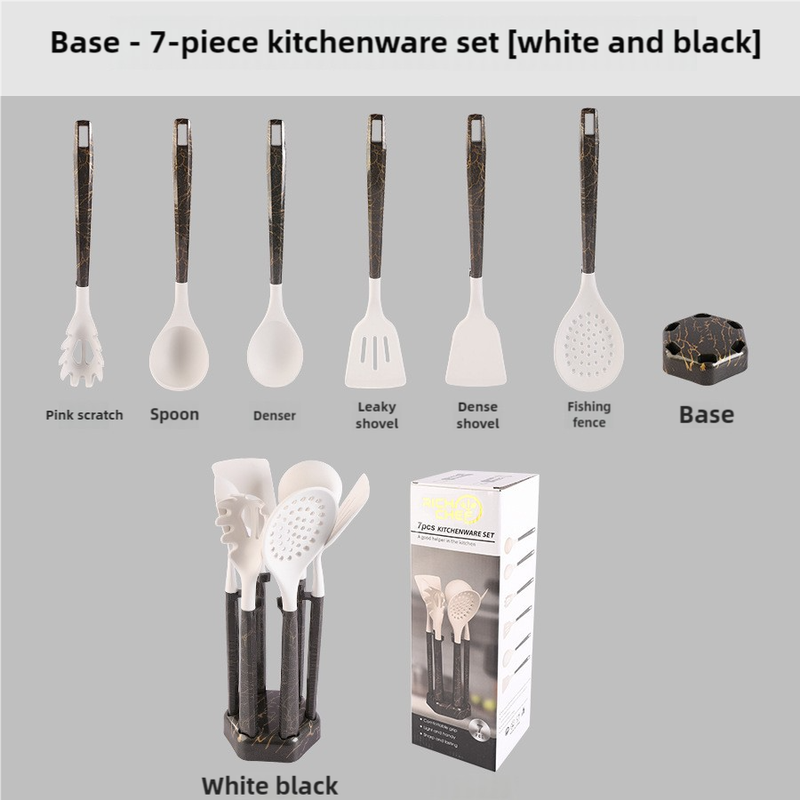 NNEDSZ White And Black Set High-Temperature Resistant 7-Piece Silicone Kitchen Utensils Set – Non-Stick Cooking Tools, Food-Grade Silicone, Heat-Resistant Spatulas, and Spoons for Non-Stick Pans